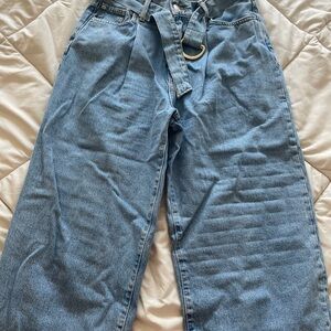 Light Blue Men's High-Waist Belted Jeans